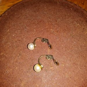 Vintage Gold filled pearl petite clip earrings